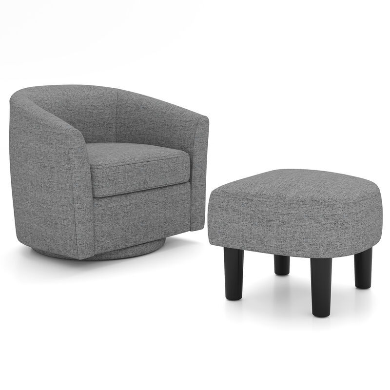 Modern Club Swivel Accent Chair with Ottoman Footrest Curved Backrest