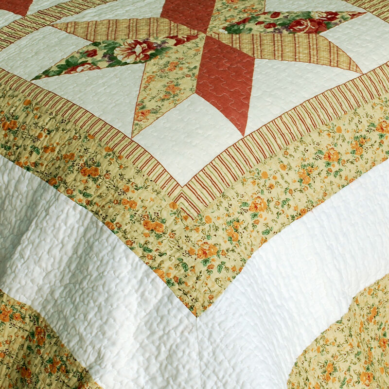 Queen Size Cotton 3-Piece Quilted Printed Quilt Set with Matching Pillow Shams image number 4