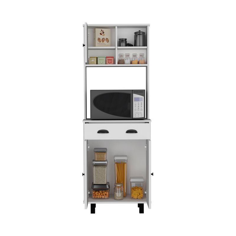 Salem Kitchen Pantry with 2 Cabinets, 2 Open Shelves, and Drawer