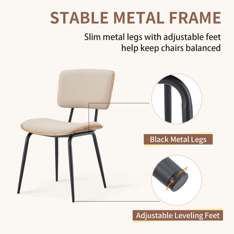 Set of 4 Dining Chairs PU Leather Dining Chairs with open back walnut veneer back Dining Chairs with metal legs leveling feet image number 5