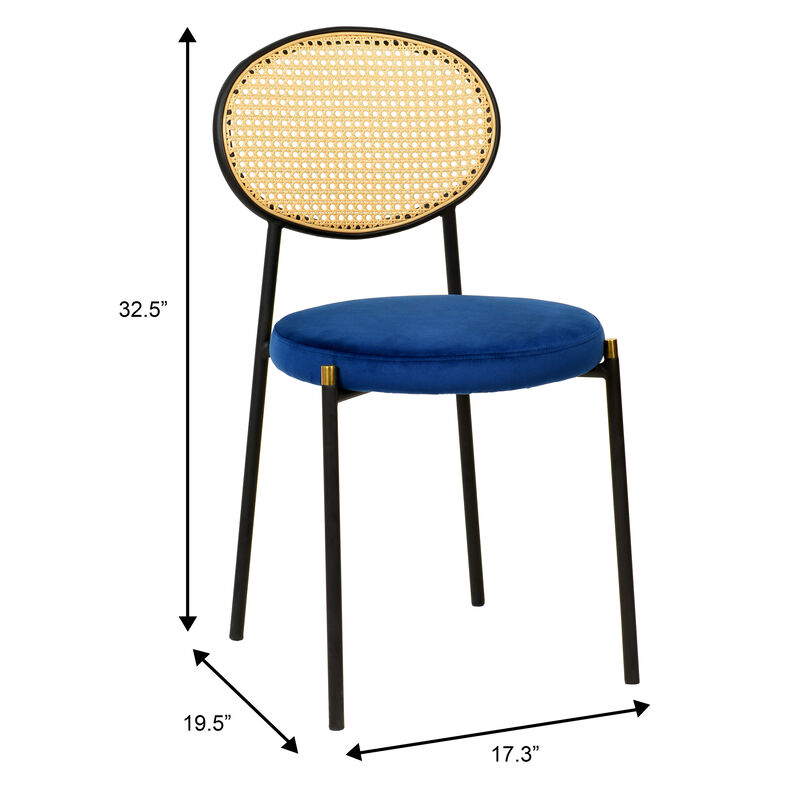 LeisureMod Euston Modern Dining Chair with Wicker Back and Velvet Seat, Indoor Kitchen, Dining Room, Home, Contemporary Side Chair Seating