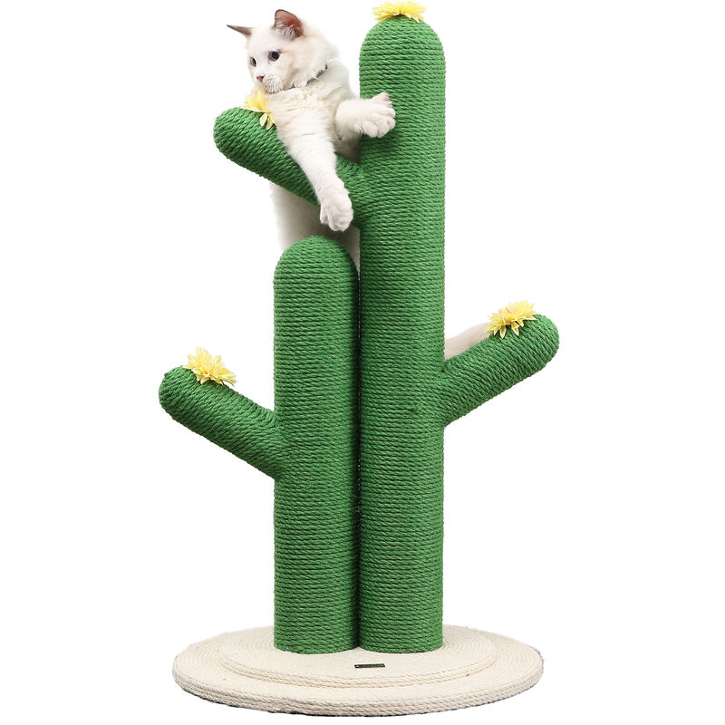Socorro Modern Jute Double-Cactus Cat Scratching Post with Flower Toys