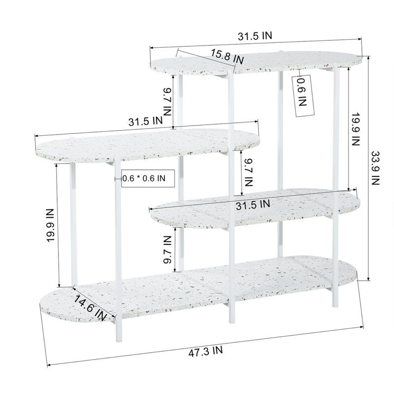 4-Tier Multi-Function Storage Shelf, Living Room Bookshelf, Small Kitchen Shelf, Marble White image number 3