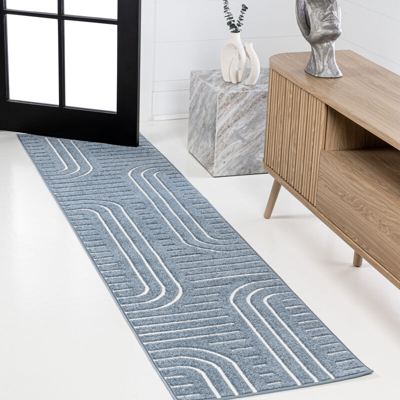 Anders High-Low MidCentury Modern Arch Stripe Two-Tone Indoor/Outdoor Area Rug