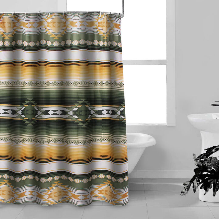 Jashua 72 Inch Shower Curtain, Southwest Style Yellow Stripes, Button Holes-Benzara