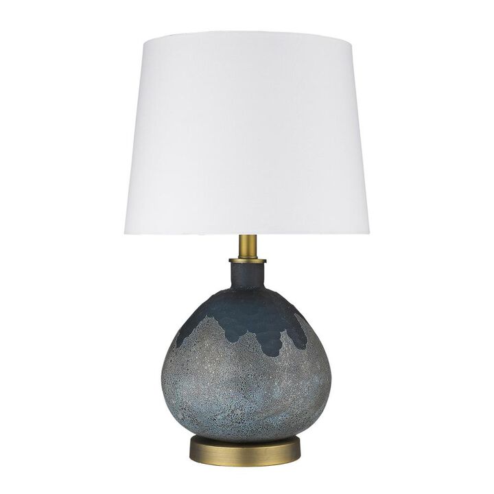 Hivvago 22" Teal Blue Concrete Gourd Table Lamp With Cream Empire Shade