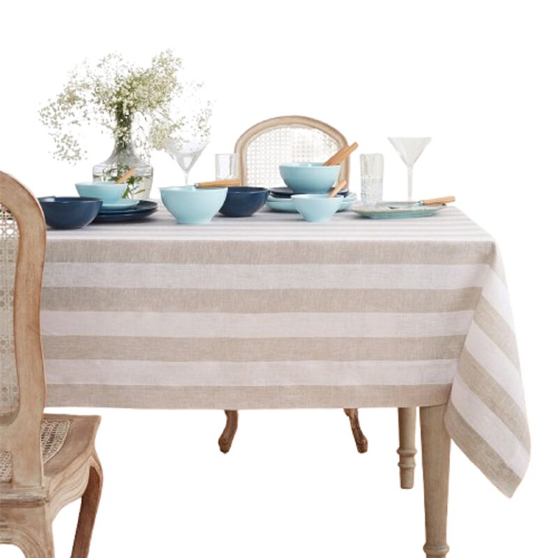 Solino Home 100% Pure Linen Tablecloth - Cabana Stripe