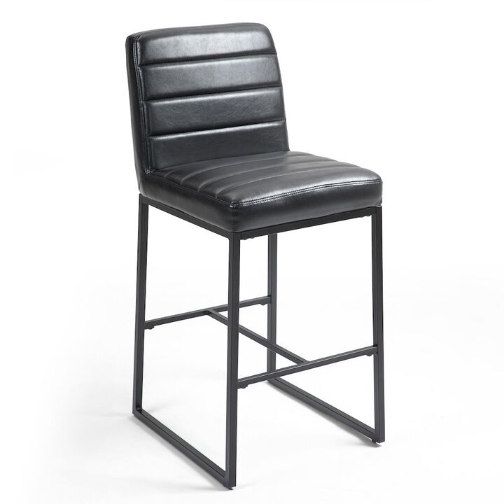 Glamour Home Set of 2 Belisario Black Faux Leather Bar Stool with Black Metal Legs