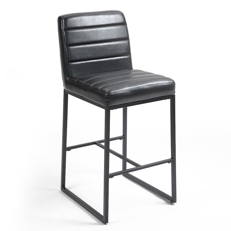 Glamour Home Set of 2 Belisario Black Faux Leather Bar Stool with Black Metal Legs