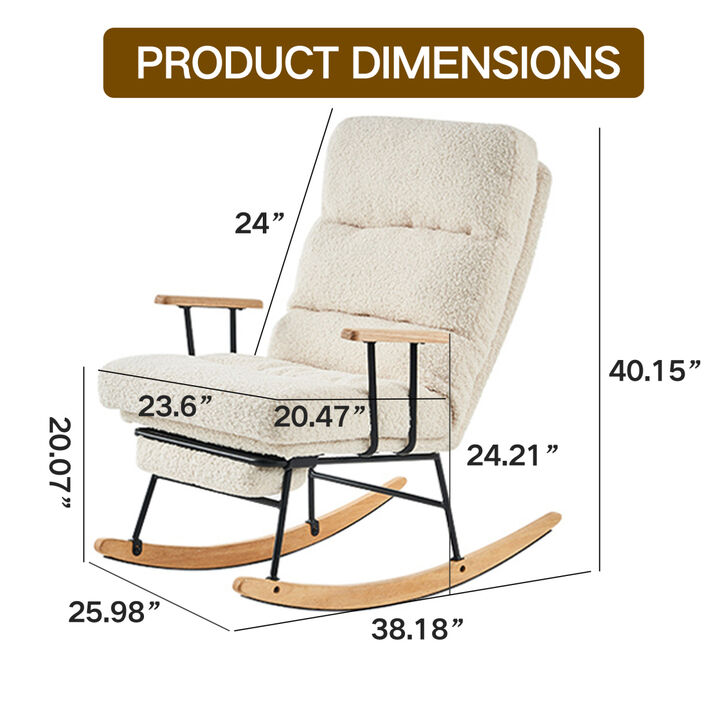 Modern Teddy Gliding Rocking Chair with High Back, Retractable Footrest, and Adjustable Back Angle for Nursery, Living Room, and Bedroom, Beige