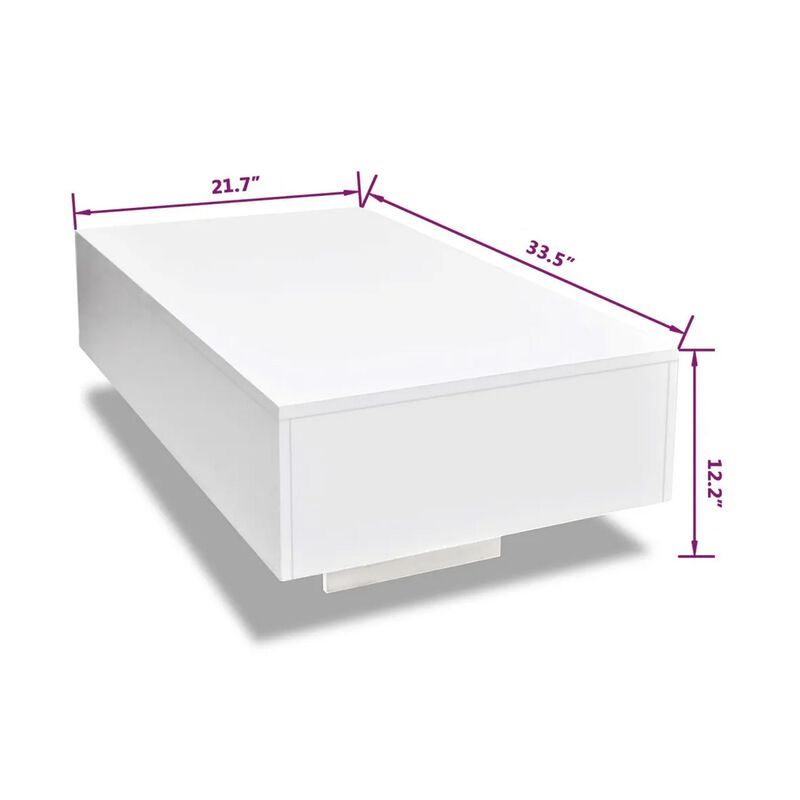 Coffee Table, High Gloss White, 33 Inch Rectangular Modern Platform