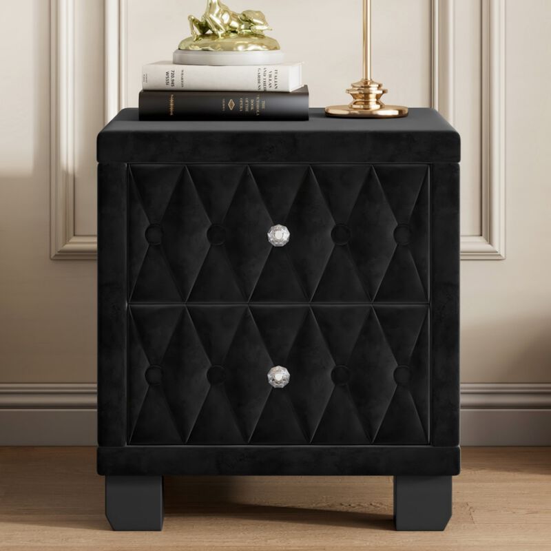 Worsal Button‑Tufted Velvet 2‑Drawer Nightstand image number 2