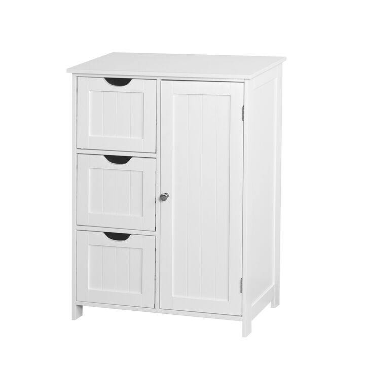 Bathroom Storage Cabinet, White Floor Cabinet with 3 Large Drawers and 1 Adjustable Shelf