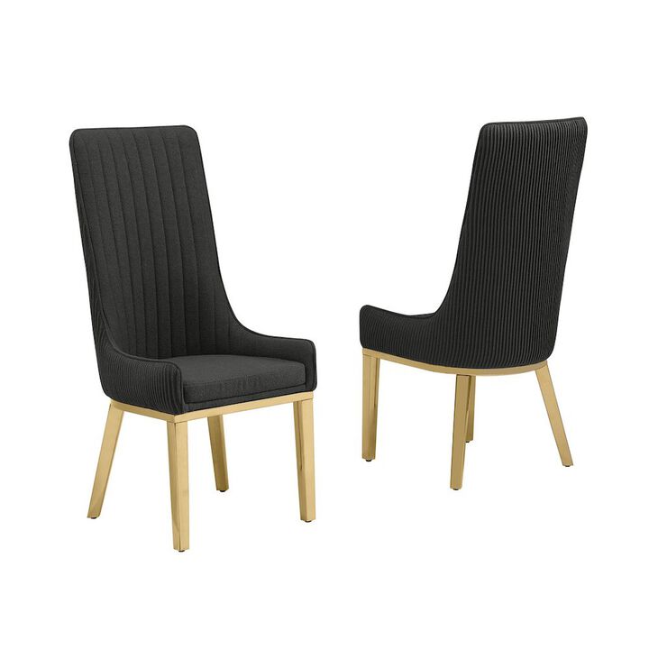 Best Quality Furniture Black, Teddy Fabric, Pleated Back Side Chair With Gold Base, Set Of Two