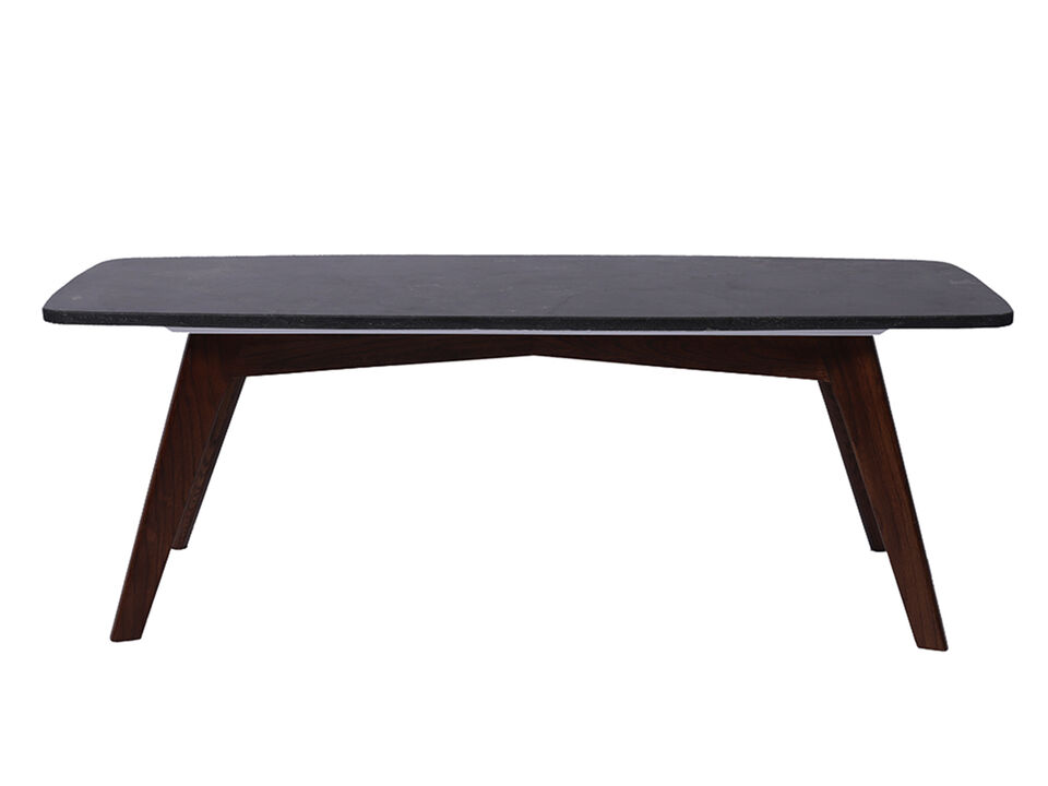 Faura 18" x 43.5" Rectangular Italian Black Marble Coffee Table with Walnut Legs