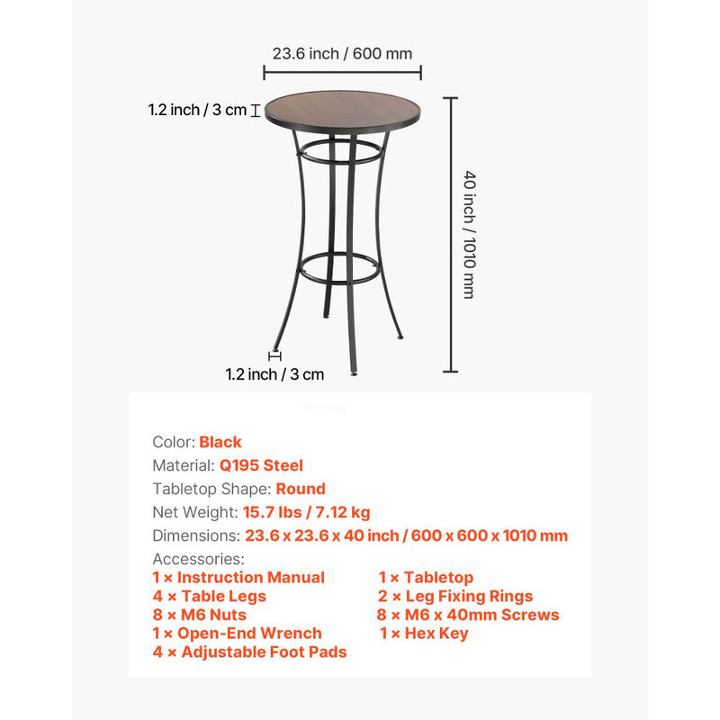 Round Counter Height Bistro Table with Metal Frame Outdoor Pub Dining Table-Black image number 2