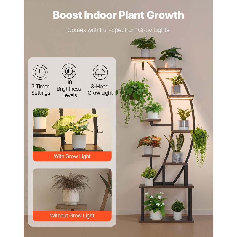 Indoor Plant Stand with LED Grow Lights, 9 Tier Curved Flower Display Rack image number 5