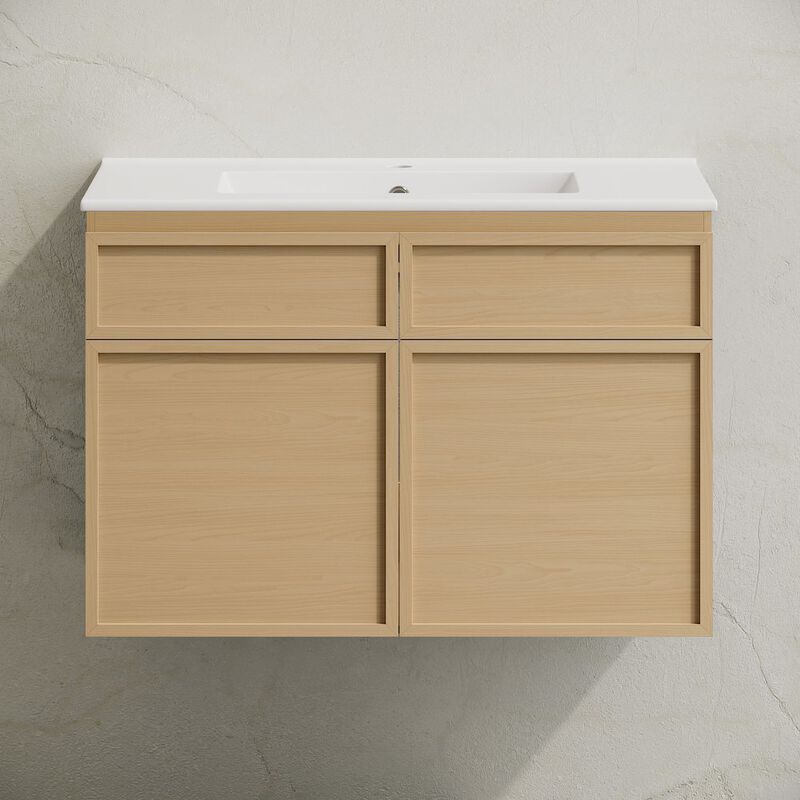St. Tropez 30" Wall-Mounted Bathroom Vanity in Natural Oak with Sink Top image number 8