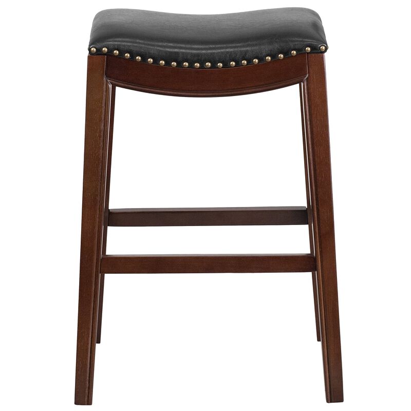 Flash Furniture Alphus 30'' High Backless Cappuccino Wood Barstool with Black LeatherSoft Saddle Seat