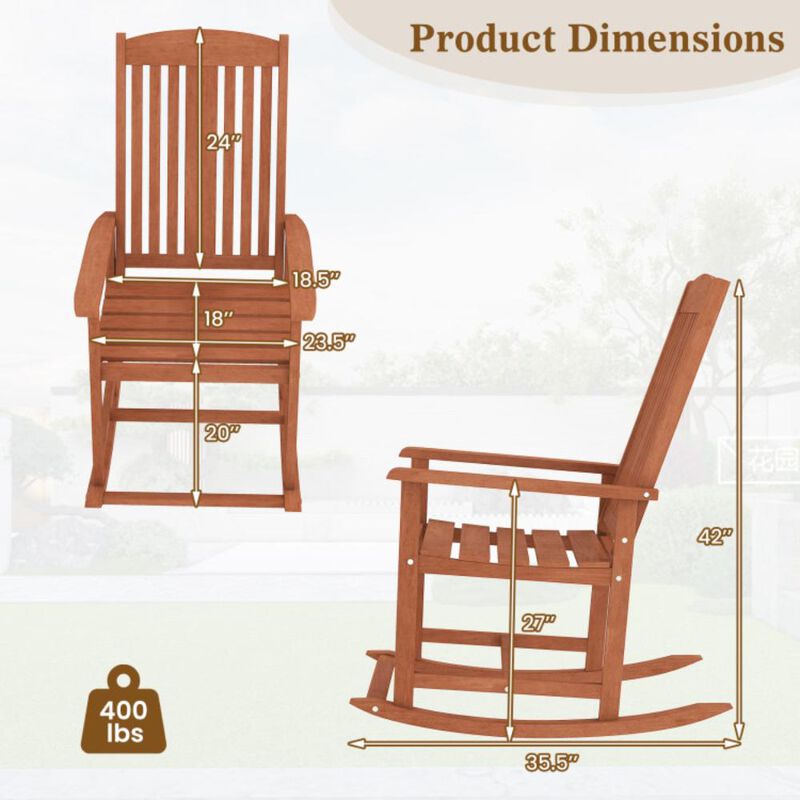 Hivvago Outdoor Rocking Chair Solid Wood High Back Rocker with Slatted Seat