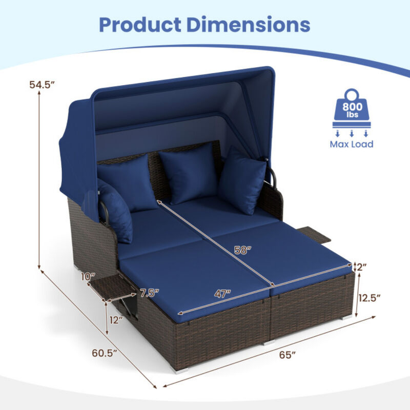 Patio Rattan Daybed with Adjustable Canopy and Built-In Side Tables image number 2