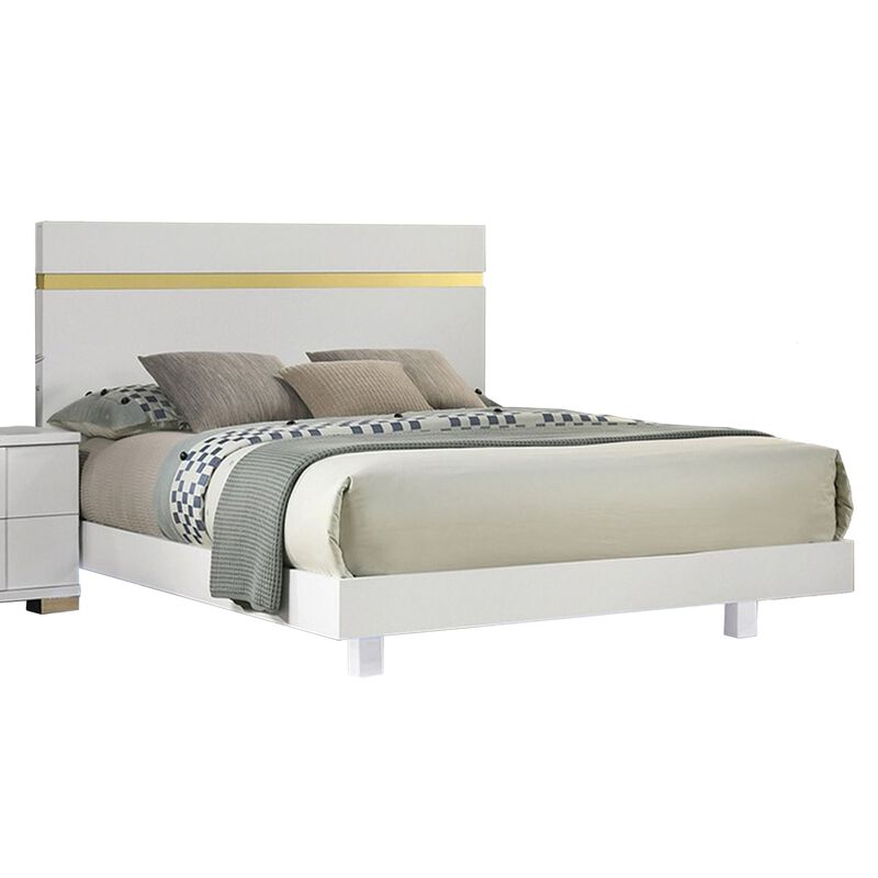 Yoki 5pc Queen Bedroom Set w Underbed LED, White and Gold, Tall Dresser image number 2