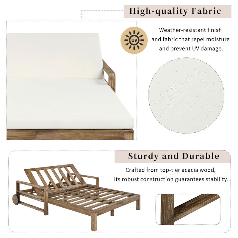 Merax Outdoor Solid Acacia Wood Adjustable Daybed with Movable Wheels & Detachable Weatherproof Cushions image number 6