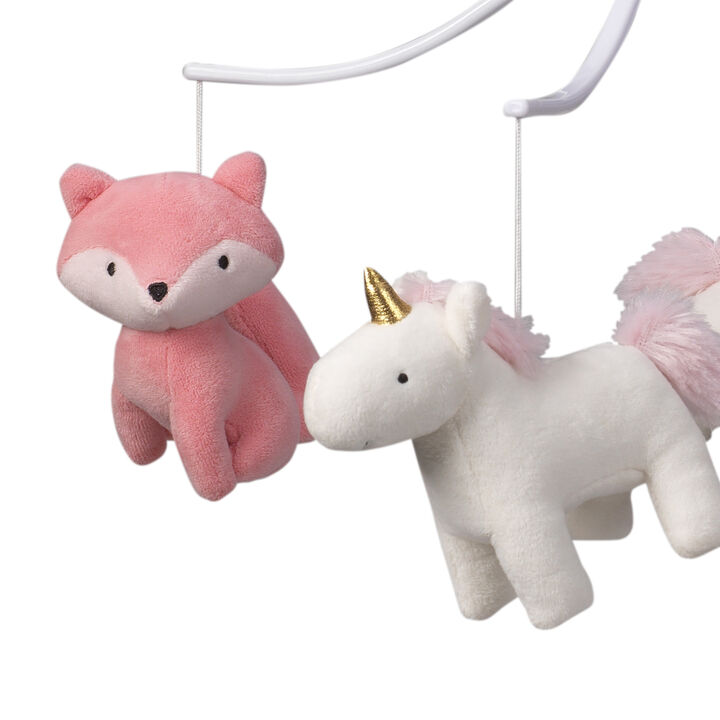 Bedtime Originals Rainbow Unicorn and Fox White/Coral Musical Baby Crib Mobile