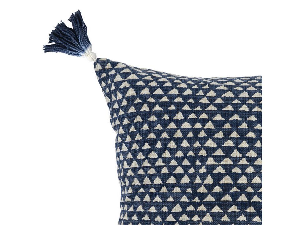 Geometric Pattern Square Fabric Throw Pillow, Blue and White-Benzara