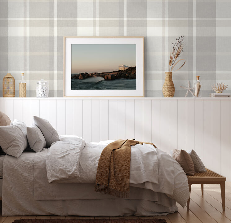 Madaket Light Grey Plaid Wallpaper (Set of 2)