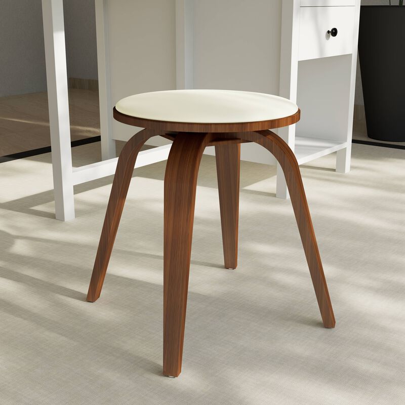 LeisureMod Dining Stool, Upholstered in Leather with Poplar Frame in Stained Finish with Swivel, 18-inch Sitting Stool for Modern Home, Kitchen & Dining Room, Pelya Collection