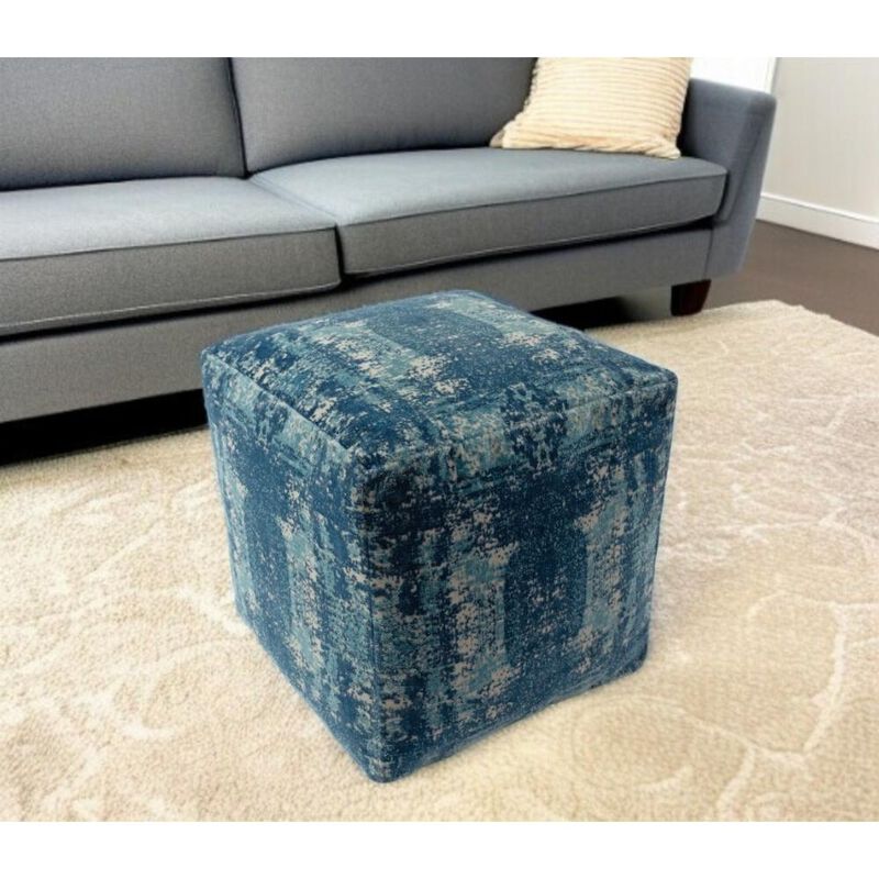 Hivvago 18 Inch Blue Abstract Pouf Ottoman