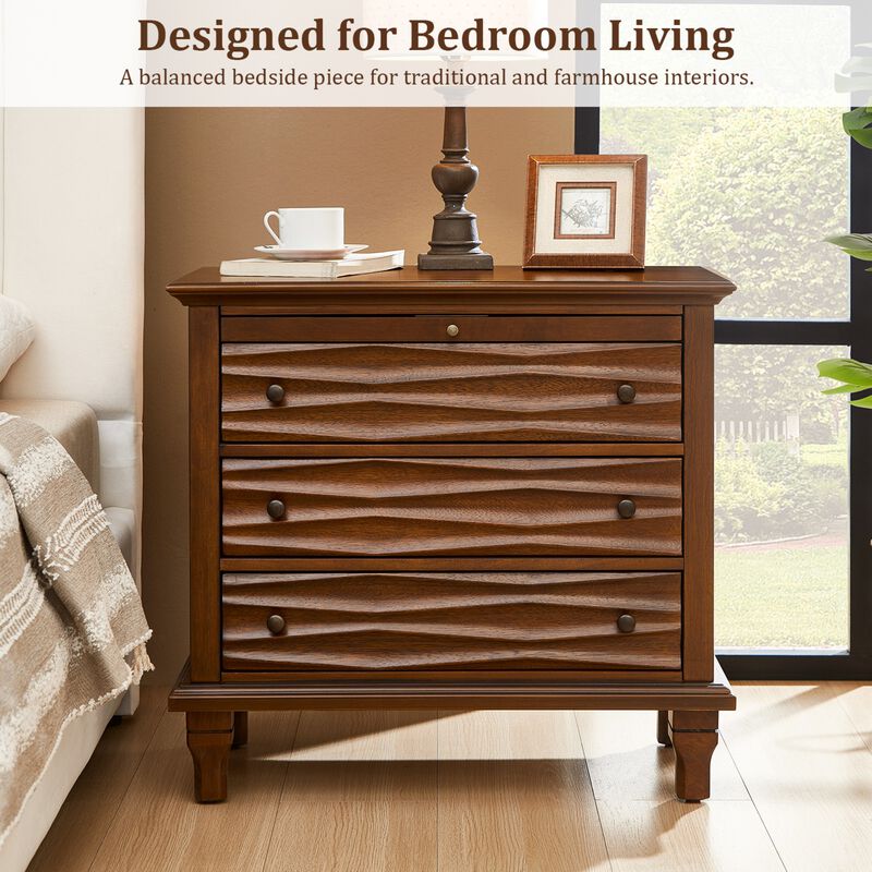 Beprax Built‑in Charging Station Farmhouse 3‑Drawer Nightstand image number 2