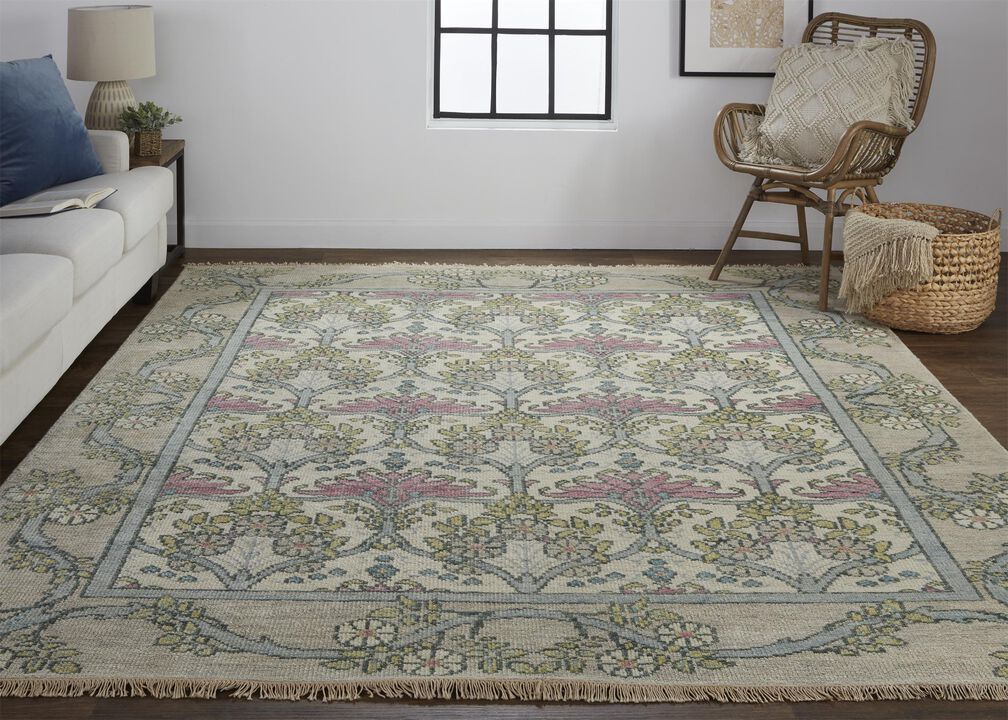 Beall 6714F Ivory/Pink/Green 2' x 3' Rug