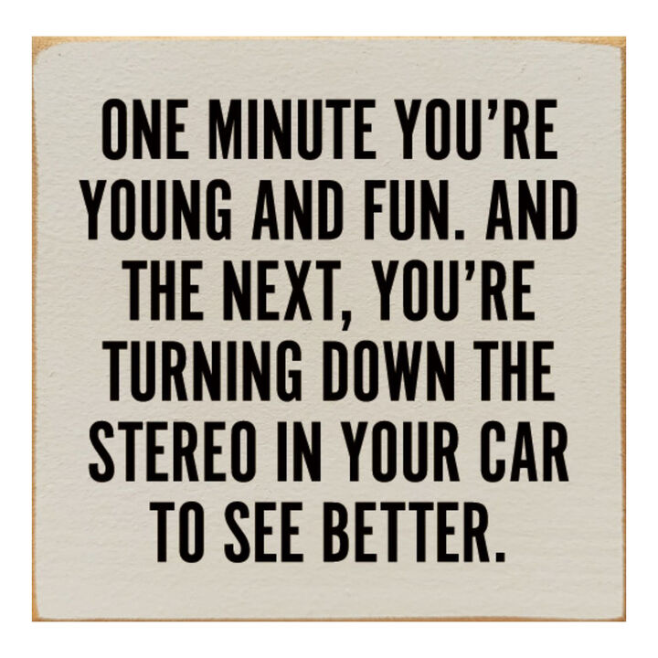 Funny Aging Quote Wood Sign One Minute You're Young and Fun Rustic Home Wall Decor