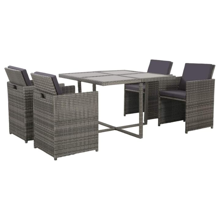 vidaXL 5 Piece Outdoor Dining Set with Cushions Poly Rattan Gray