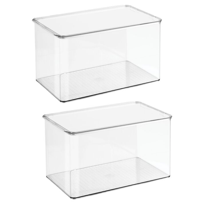 mDesign Plastic Stackable Toy Storage Bin Box, Hinge Lid, 2 Pack - Clear