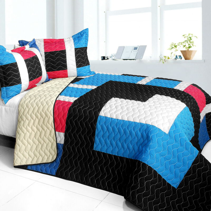 Queen Size 3 Piece Patchwork Quilt Set Cozy Lightweight Bedspread Set image number 0