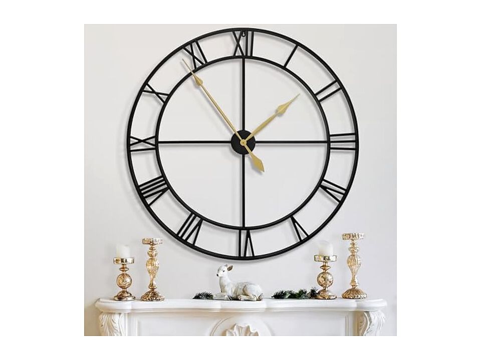 Oversize Rustic Nearly Black Metal Wall Clock 40 Inch Silent Battery Operated
