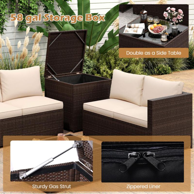 Hivvago 8 Piece Patio Furniture Set with Storage Box and Tempered Glass Coffee Table