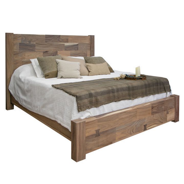 Umey Queen Size Bed, Mango Wood with Grain Details, Two Tone Rustic Brown
