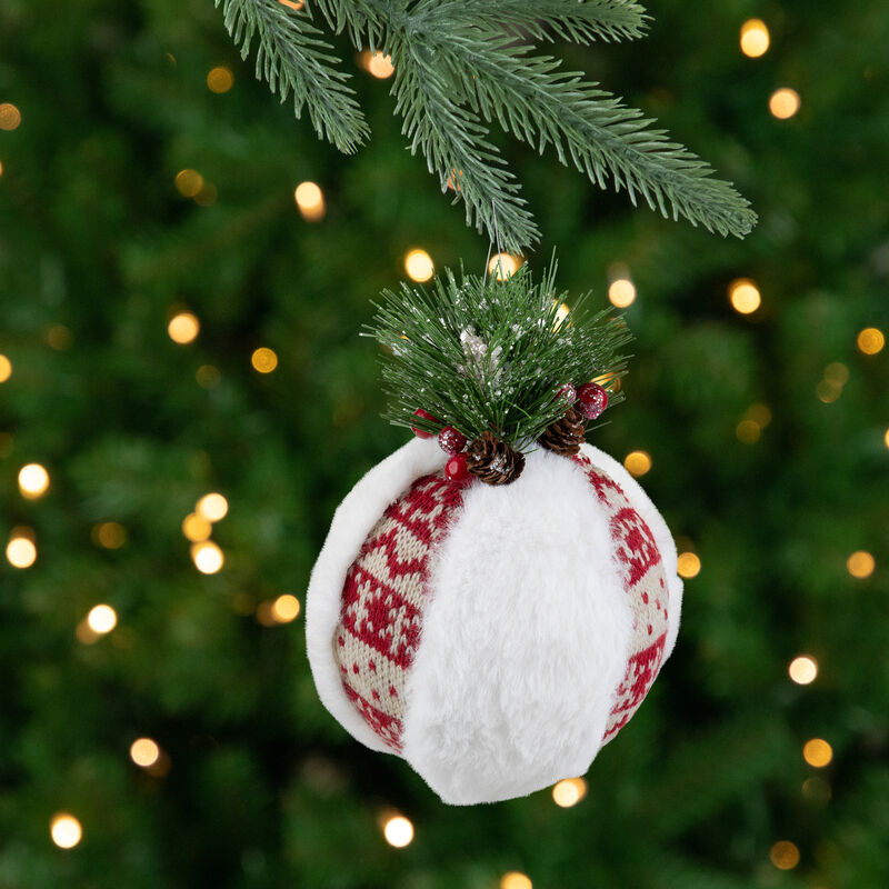 8" Faux Fur and Nordic Print Christmas Ball Ornament image number 1