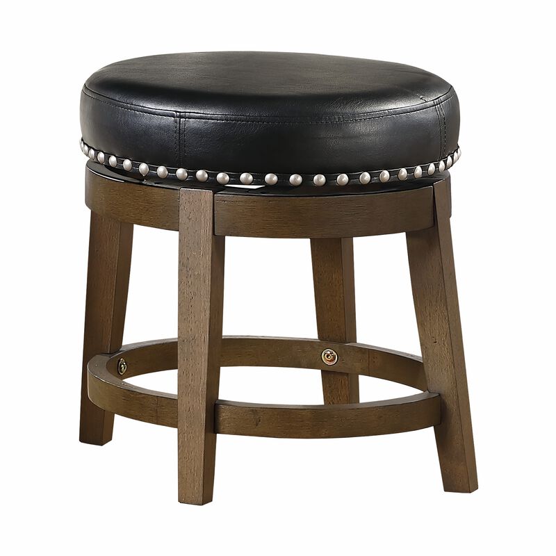 Bara 20 Inch Swivel Dining Stool, Round Faux Leather, Brown, Set of 2