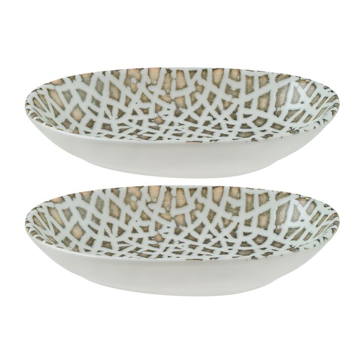 Lapya Wood 6" x 4" x h:1" Organic Decorated Porcelain Platter (Set of 2)