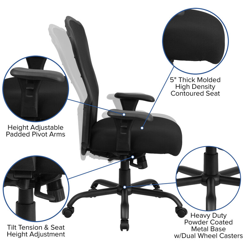 HERCULES Series 24/7 Intensive Use Big & Tall 400 lb. Rated Black Mesh Multifunction Synchro-Tilt Ergonomic Office Chair image number 4