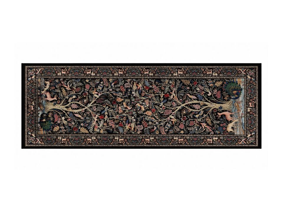 Tree of Life Runner Rug Washable Non Slip Vintage Kitchen Carpet Black