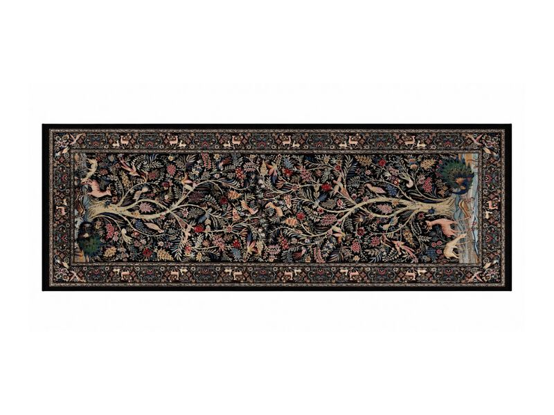 Tree of Life Runner Rug Washable Non Slip Vintage Kitchen Carpet Black image number 0