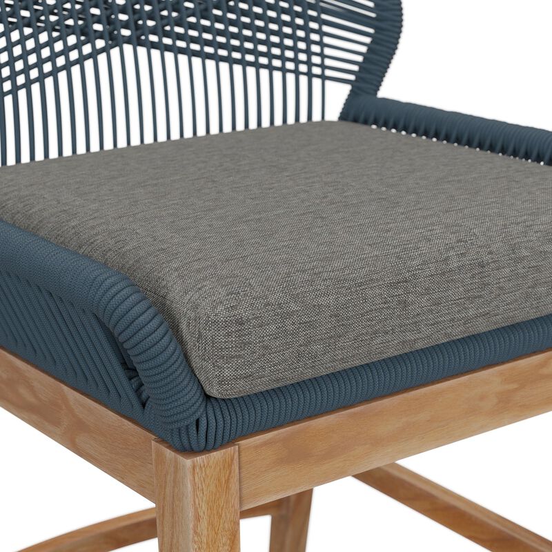 Modway Wellspring Outdoor Patio Teak Wood Counter Stool in Light Gray Greige - 24 Inch Patio Counter Height Stool with Cushion, Woven Seat and Teak Wood Legs image number 8