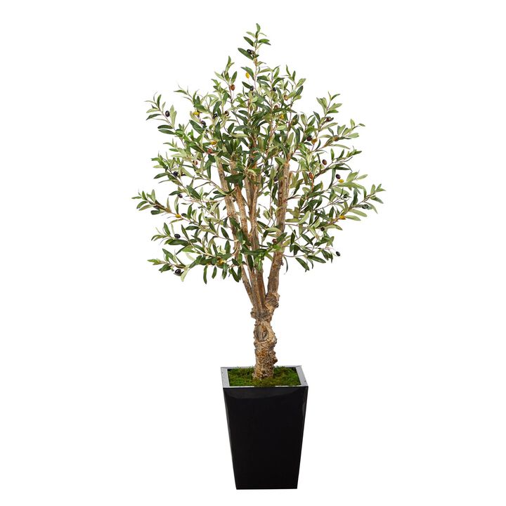 Nearly Natural 4.5-in Olive Artificial Tree in Black Metal Planter