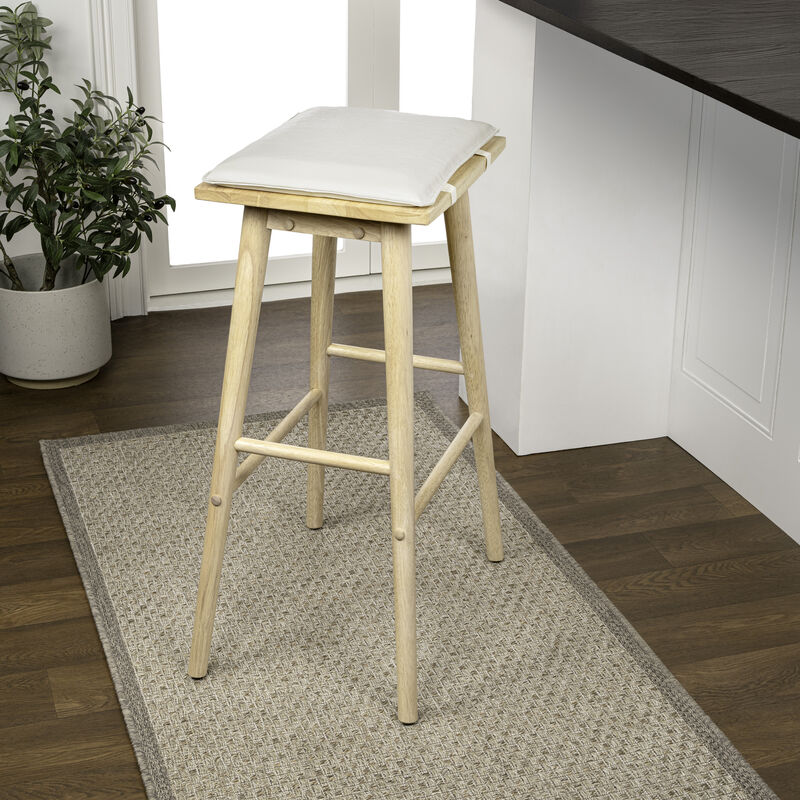 Peroni MidCentury Classic Saddle-Seat Solid Wood/Vegan Leather Backless Bar Stool with Removeable Cushion